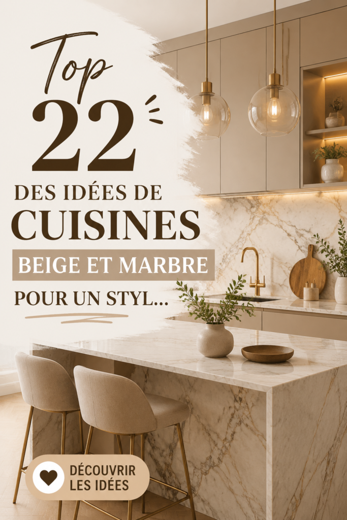 Cuisine moderne avec îlot central en marbre et murs beige