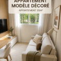 Un salon moderne et chaleureux dans un appartement de 36 m² avec des meubles pratiques et une décoration stylée.