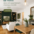 Salon contemporain avec des nuances de vert dans une décoration classique.