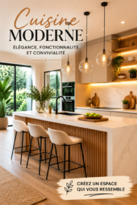 Cuisine moderne avec aménagement épuré et couleurs neutres