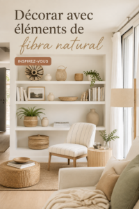 Un salon décoré avec des éléments en fibres naturelles, évoquant chaleur et confort.