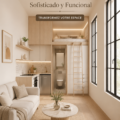 Un salon élégant avec un mobilier sophistiqué et fonctionnel, idéal pour une décoration intérieure chic.