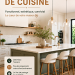 Un élégant îlot de cuisine en bois avec des chaises confortables