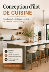 Un élégant îlot de cuisine en bois avec des chaises confortables