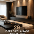 Salon équipé d'un éclairage minimaliste chaleureux.