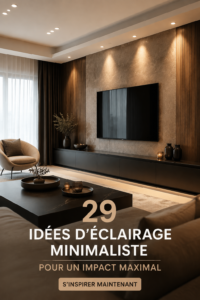 Salon équipé d'un éclairage minimaliste chaleureux.