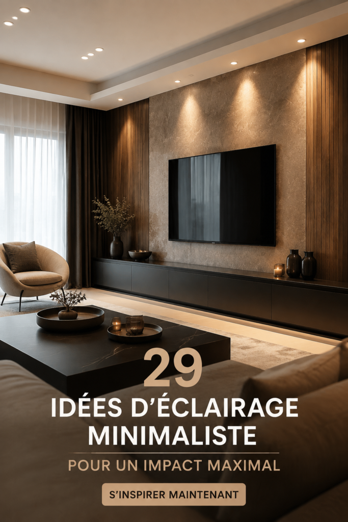 Salon équipé d'un éclairage minimaliste chaleureux.
