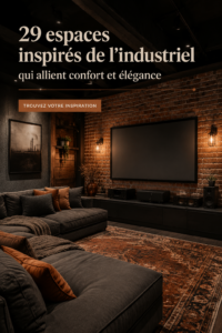 Un salon industriel moderne combinant confort et style, avec des éléments en métal et en bois.