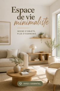 Salon minimaliste avec décoration neutre, confortable et apaisant.