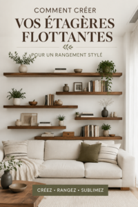 Étagères flottantes en bois décorées dans un salon moderne