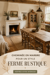 Foyer en marbre dans un salon au style farmhouse chaleureuse