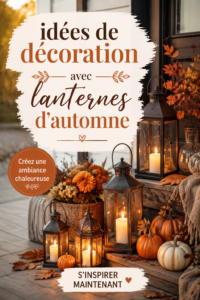 Salon décoré avec des lanternes d'automne créant une ambiance chaleureuse