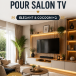 Salon moderne décoré avec des couleurs chaudes et un mobilier accueillant