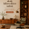 Salon moderne avec mobilier mid-century et décoration chaleureuse.