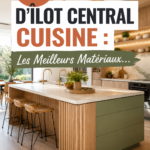 Un îlot central de cuisine moderne en bois clair et métal noir