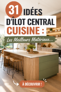 Un îlot central de cuisine moderne en bois clair et métal noir