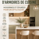 Meubles de cuisine modernes en blanc et bois, agencés avec soin pour un look épuré.
