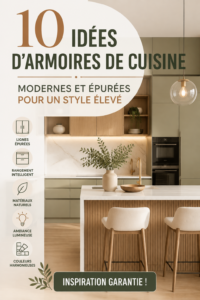 Meubles de cuisine modernes en blanc et bois, agencés avec soin pour un look épuré.