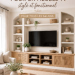 Un salon moderne avec un meuble TV élégant et des accents déco chaleureux