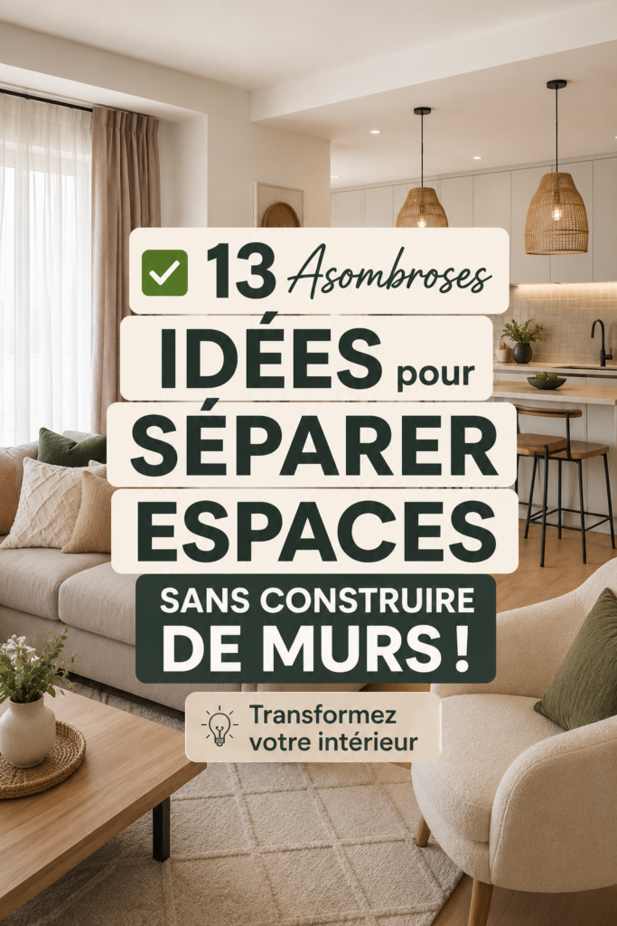 Un intérieur moderne avec séparateurs décoratifs en bois et textiles.