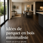 Un salon décoré avec un sol en bois minimaliste et un aménagement moderne.