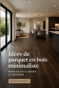 Un salon décoré avec un sol en bois minimaliste et un aménagement moderne.