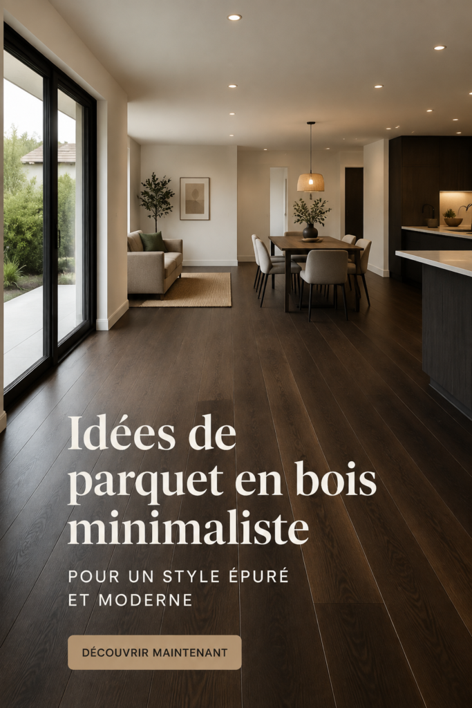 Un salon décoré avec un sol en bois minimaliste et un aménagement moderne.