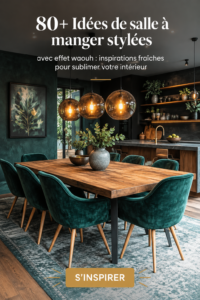 Salle à manger moderne avec une touche élégante, mettant en avant des meubles en bois et des accessoires chaleureux.