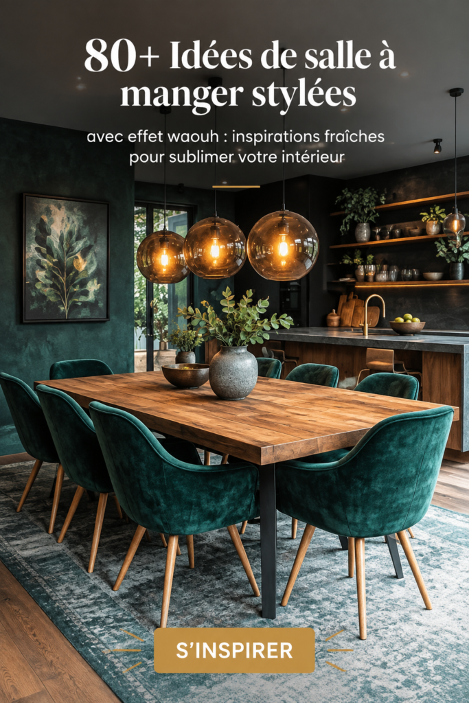 Salle à manger moderne avec une touche élégante, mettant en avant des meubles en bois et des accessoires chaleureux.