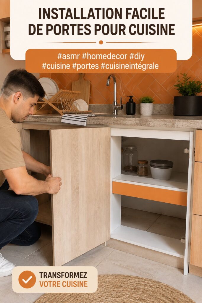 Installation de portes modernes dans une cuisine chaleureuse.