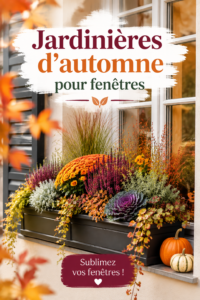 Jardinières d'automne colorées sur une fenêtre décorée