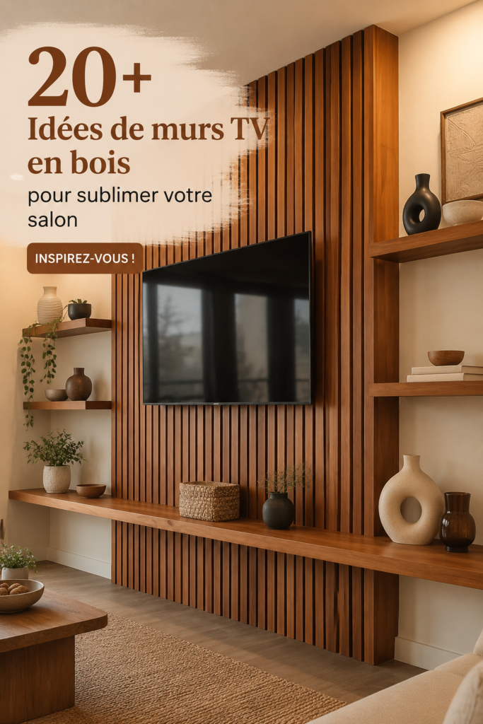 Un élégant mur TV en bois dans un salon moderne, apportant chaleur et style à l'espace.