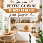 Une petite cuisine stylish en bois et blanc avec des rangements optimisés.