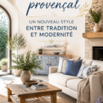 Salon décoré dans un style provençal alliant tradition et modernité, avec des meubles en bois et des touches contemporaines.