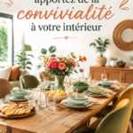 Table à manger en bois au style moderne dans une salle à manger chaleureuse.