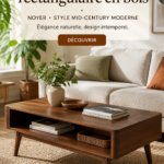 Table basse en bois moderne dans un salon chaleureux