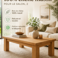 Table basse en chêne massif élégamment disposée dans un salon moderne