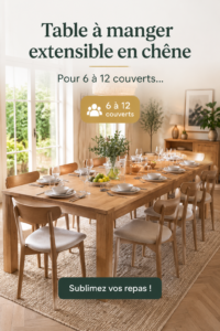 Table à manger extensible en chêne dans une salle à manger élégamment décorée