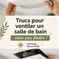 Salle de bains moderne sans fenêtre avec des éléments d'aération et plantes vertes.
