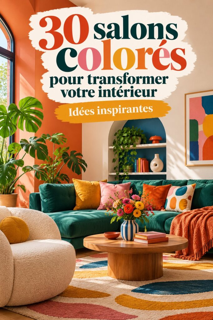 Un salon décoré avec des touches colorées et accueillantes, mettant en avant des coussins et un tableau moderne.