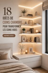 Aménagement astucieux d'un coin de chambre moderne avec fauteuil et étagère