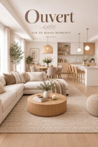 Salon ouvert bien aménagé avec des éléments décoratifs modernes