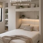 Armoire en dry wall avec lit intégré dans un salon moderne.