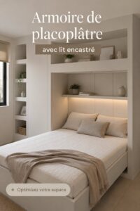 Armoire en dry wall avec lit intégré dans un salon moderne.