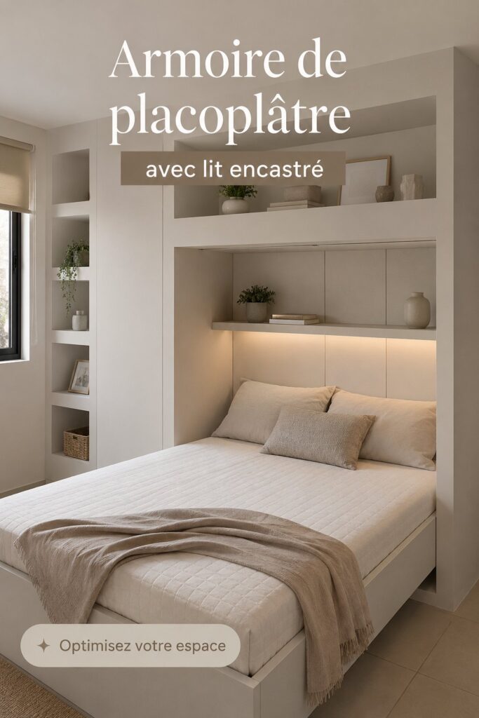 Armoire en dry wall avec lit intégré dans un salon moderne.