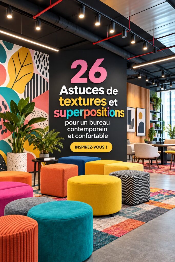Bureau contemporain avec des textures chaleureuses et accueillantes