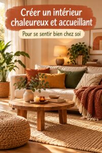 Un salon chaleureux avec des couleurs douces et des textiles cosy.