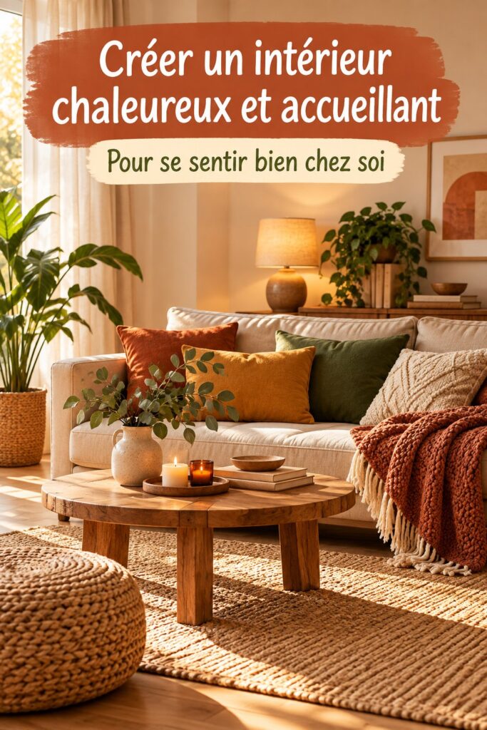 Un salon chaleureux avec des couleurs douces et des textiles cosy.