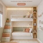 Chambre cosy pour enfants avec meubles et tiroirs intégrés