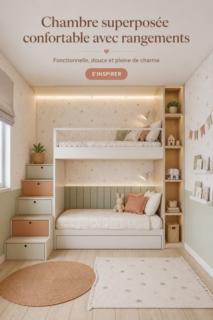 Chambre cosy pour enfants avec meubles et tiroirs intégrés